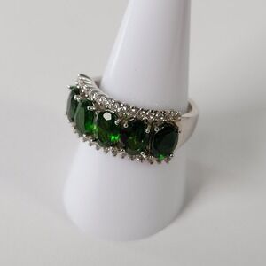 DK Signed 925 Sterling Silver Green Stone Halo Ring Size 9 Emerald Look